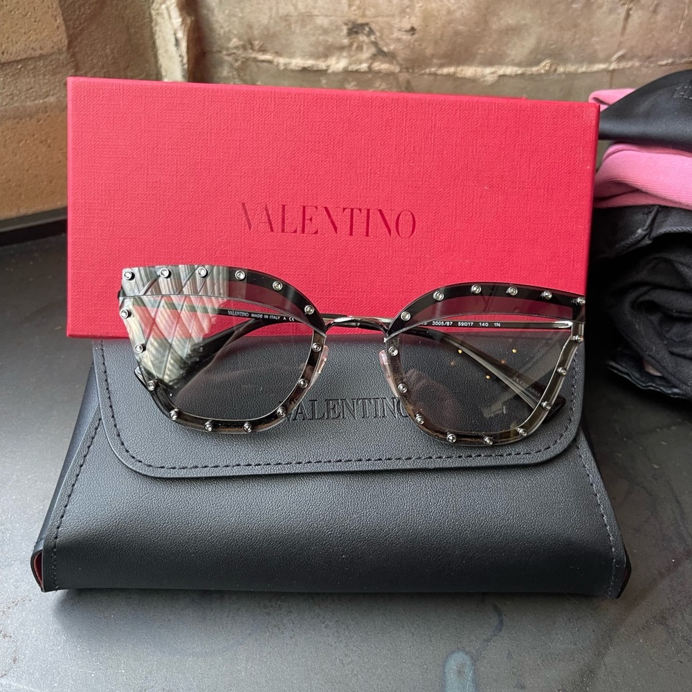 Valentino Mirror Butterfly Cat Eye Stone Studded Sunglasses